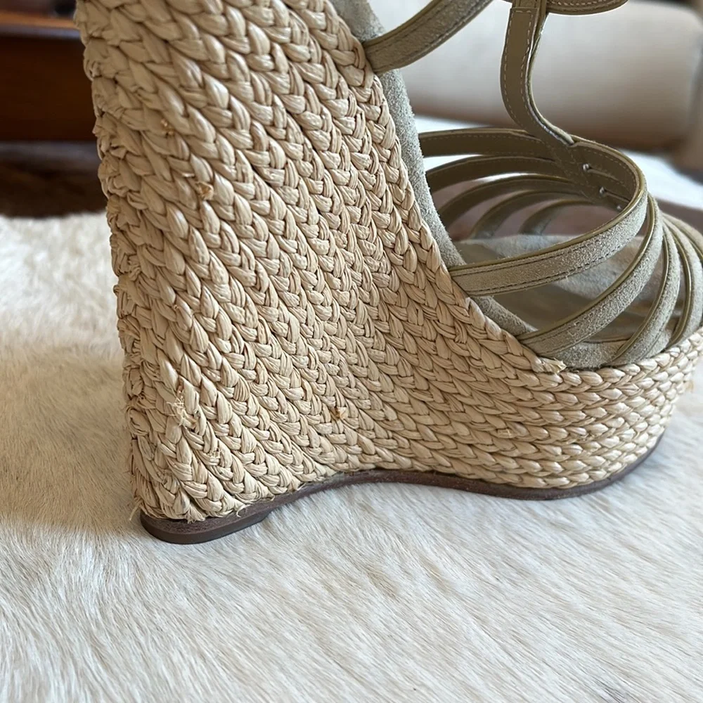 Gucci Beige Suede Caged Espadrille Wedge Sandals Sz 35.5 - Picture 12 of 12